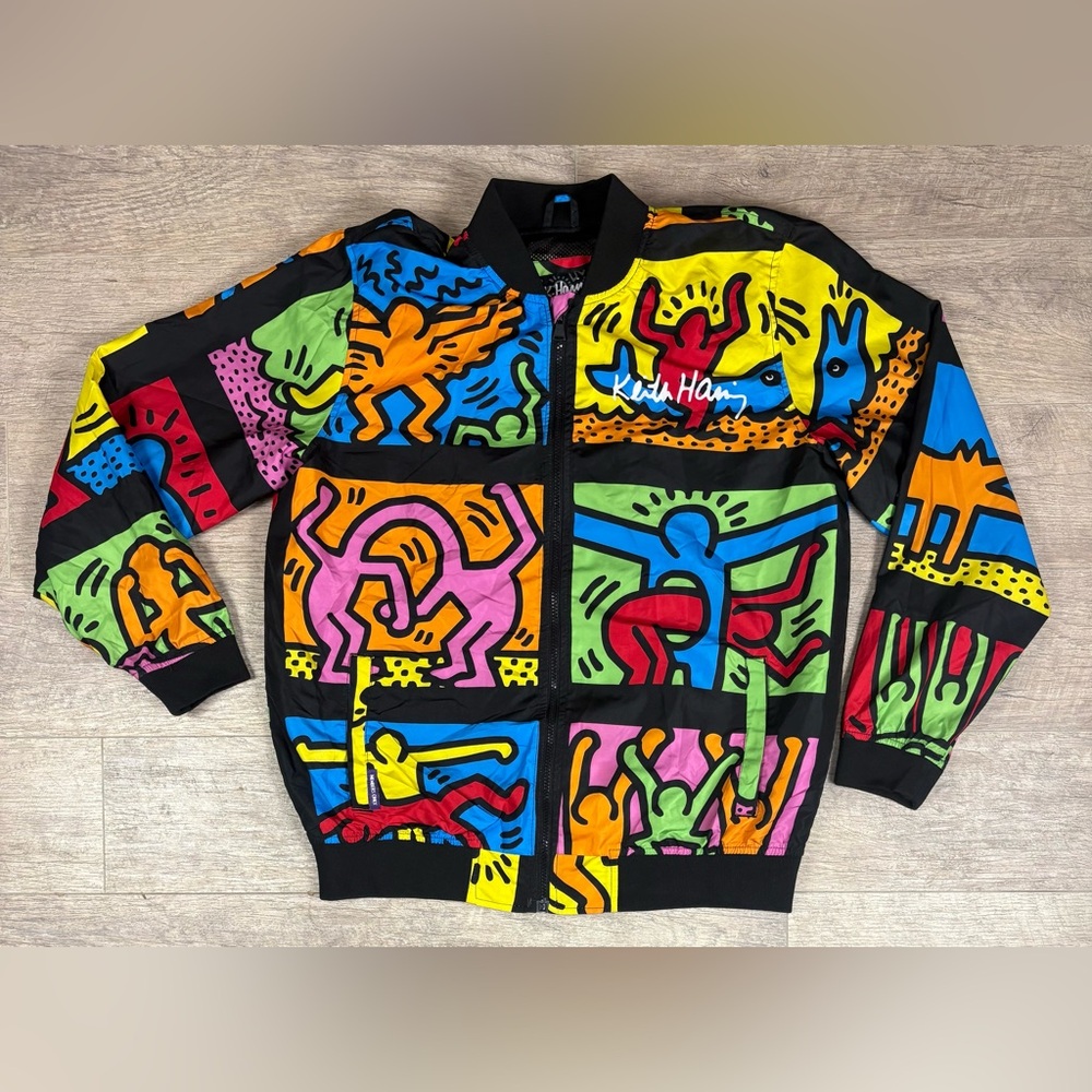 Keith Haring x Members Only Jacket Mens Medium Multicolor Pop Art Bomber Graphic